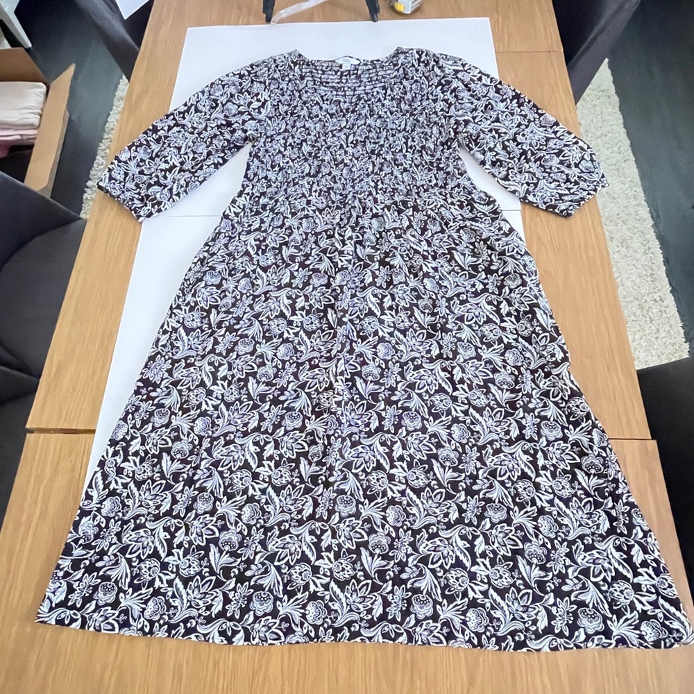 Croft & Barrow elastic waist Black and White Floral Long Sleeve Dress size L